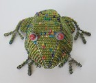 Multi Color Beaded Frog Sculpture Handcrafted Wire   Beads Pink Eyes Retro Mcm