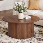 31 5  Round Coffee Table Wood Drum Accent Center Table Living Room Metal Frame