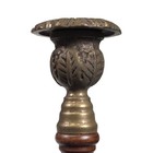 Antique English Oak Wood Candlestick Holders Brass Open Barley Twist