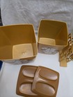 Vintage Mid Century Modern Plastic Canister   Napkin Holder Set Mustard 1970