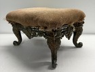 Antique Vtg Ornate French Victorian Cushion Foot Stool - Metal Base Rustic Chic