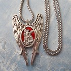 Large St  Michael Archangel Medal Necklace Pendant Angel Double Wing Protection