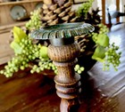 English Pair Oak Barley Twist Candlesticks Circa 1900 Patina Brass Tops 10 5   