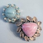 Lot Of 2 Vintage 1960s Pastel Pink   Powder Blue Cabochon Faux Pearl Brooch Pins