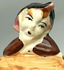 Vintage Mid Century Japan Boy Pixie Elf Leaning On Log Ceramic Planter 