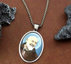 Silver Father Saint Padre Pio Chain Necklace Pendant Medal Stigmata Rosary New