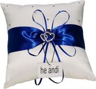 7 8  Satin Double Hearts Decoration Wedding Ring Bearer Pillow Blue