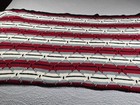 Hand Crocheted Afghan Throw Blanket Red black gray white Vintage Soft 60  X 51  