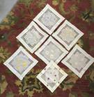 7 Vintage Silk Embroidered Tea Coasters Linen Drawnwork