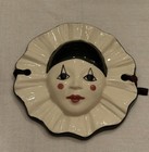 Vintage Pierrot Clown Face Masks Wall Hanging Set Pair Mime Art Signed -chip
