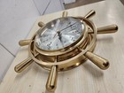 Vtg Bell Clock Co  Brass Ships Wheel Case Quartz Clock Mcm Heavy Usa 11 5 