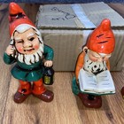 Vintage Rb Japan Set Of 3 Christmas Elf Gnomes Chalkware  1451 In Original Box