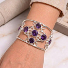 925 Sterling Silver Purple Amethyst Gemstone Jewelry Cuff Bracelet Size-adj
