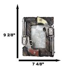 Western Outlaw Dual Pistol Revolvers Faux Barnwood Photo Picture Frame Decor 4x6