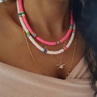 Unisex Bohemian Disk Bead Necklace  Boho Men s Bead Choker Beach Surfer Necklace