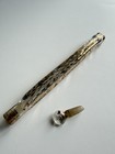 Antique Lachrymatory Tear Catcher Perfume Bottle Gold Painted Glass W Stopper 7   
