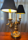 Vintage Frederick Cooper French Brass Double Swan Bouillotte Table Lamp 2 Lights