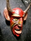 Antique Old Wooden Devil Mask Real Goat Horns Handmande Piece