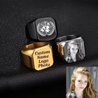 Personalized Photo Name Text Ring Custom Engraved Stainless Steel Jewelry Gift