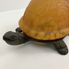 Vintage Tortoise Shell Amber Glass Turtle Accent Lamp Cast Iron Base Night Light