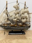 Wooden Tall Ship With Cloth Sails Sailboat Schooner 16    X 14     Vintage 1990s