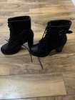 Women s Black Lace-up Ankle Bootie Punk Quilted Round Toe Lug Sole 8
