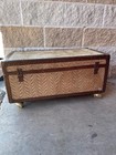 Rare Vintage Rolling Trunk Suitcase Chest Storage Steamer Style W  Wheels