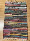 Vtg Primitive Striped Scatter Rag Rug Rustic Farmhouse Boho 42  X 28  handmade