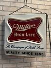 Rare Vintage 1957 Miller High Life Beer Hanging Lighted Clock Bar Sign Advertisi