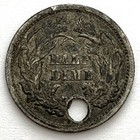 1861 H10c Seated Liberty Silver Half Dime  Holed