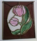 Beautiful Vintage Stained Glass Tulip  Flower Hanging Panel  12 x10  With Chain
