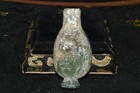 Rare Ancient Roman Glass Bottle Vessel With Green Patina In Good Condition