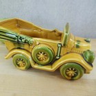 Relpo Japan Ceramic Antique Car Planter Yellow Green 6797