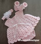 Crochet Baby Pink  White Baby Dress Set Headband  Diaper Cover  Booties Girl