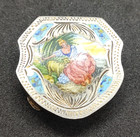 Antique 800 Silver Enamel Scenic Pill Snuff Box W  Engraved Designs