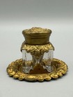 Antique Victorian Rococo Brass   Glass Inkwell Set