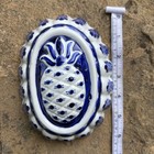 Vintage Blue And White Ceramic Mold Pineapple Hand Painted  In Thailand