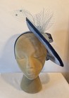 Women s  Blue Sinamay Orbital Pleat Hat fascinator hatinator With  Matching Trim