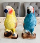 Vintage Handcrafted Porcelain Parrot Figurines     Pair From Brazil  Yellow   Blue