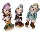 Vintage Gnome Elf Pixie Dwarf Ceramic Matte Porcelain Figurine Set 3