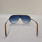 Vintage Sports Shield Sunglasses Gold Blue Gradient Lens Oversized Aviator Retro