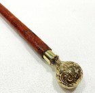 Antique Solid Brass Derby Head Handle Wooden Walking Stick Nautical Cane