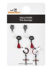 Halloween Motif Earrings  Gothic  Silvertone  Black And Red  3 Pairs  Female
