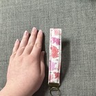 Handmade Pig Print Fabric Wristlet Key Chain Strap With Metal Ring  Pink white