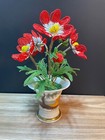 French  glass Beaded Flower Anemone Arrangement  In Antique Old Paris Urn