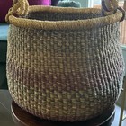 Handwoven In Ghana Pot Shopping Bolga Basket Leather Handle Market Storage