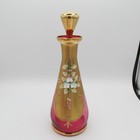 Vtg Bohemia Czech Cranberry Glass Decanter   6 Cordial Set Gold Accent 