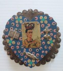 Vintage Frida Kahlo Mexican Milagro Folk Art Punched Tin   Wood Wall Art
