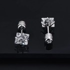 Surgical Steel Silver Square Cz Ear Stud Earrings Screw Back Jewelry Men Women