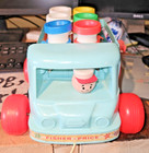 Vintage 1965 Fisher Price Milk Wagon Truck Pull Toy No  131 W crate   6 Bottles